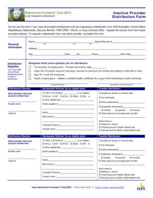 Iowa Retirement Investors' Club Distribution Form
