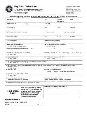 Oklahoma Pay Stub Claim Form