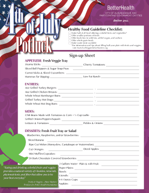 4th of July Healthy Food Guideline Checklist