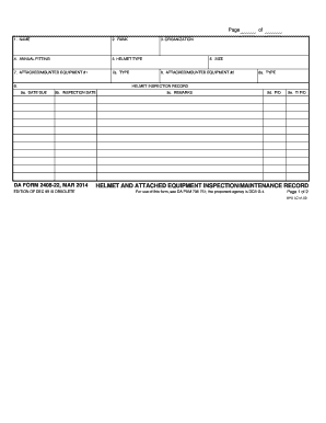 Helmet and Attached Equipment Inspection/Maintenance Record