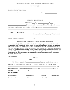 Application for Continuance