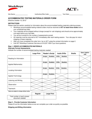 WorkKeys Accommodated Testing Materials Order Form