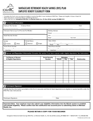 VantageCare RHS Plan Employee Benefit Eligibility Form