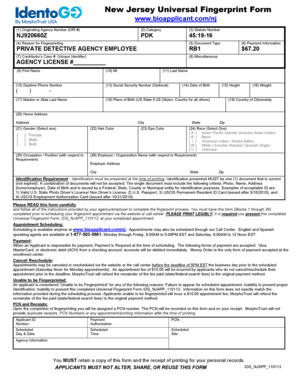 New Jersey Universal Fingerprint Form
