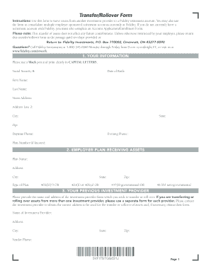 Fidelity Retirement Account Transfer/Rollover Form