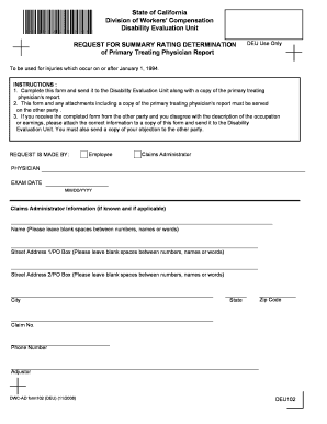 California Request for Summary Rating Determination