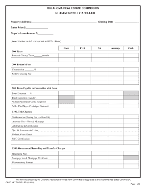 Oklahoma Real Estate Commission Net to Seller Form