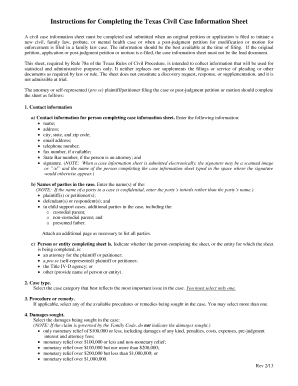 Texas Civil Case Information Sheet