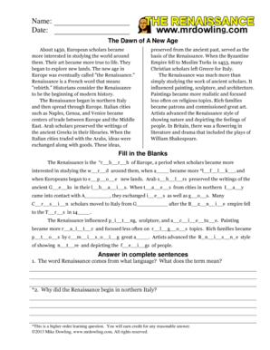 Renaissance History Worksheet