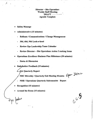 Site Operations Weekly Staff Meeting Draft, Agenda Template.