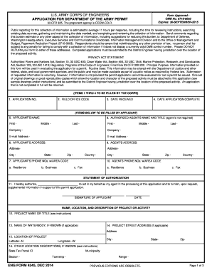 US Army Corps of Engineers Permit Application