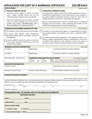 California Marriage Certificate Copy Application