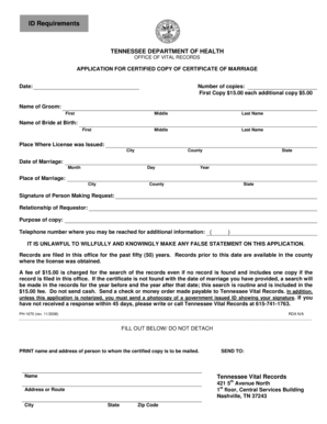 Tennessee Marriage Certificate Application