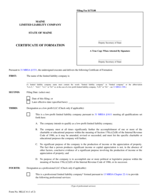 Maine Limited Liability Company Certificate of Formation