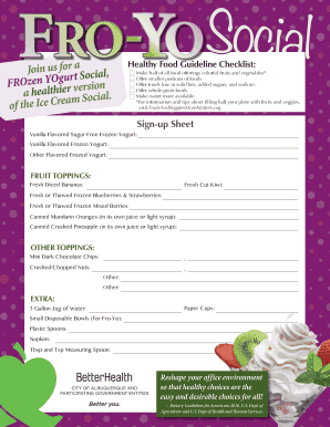 Frozen Yogurt Social Healthy Food Guideline Checklist