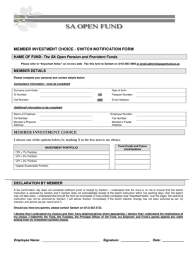 SA Open Pension Fund Investment Switch Form