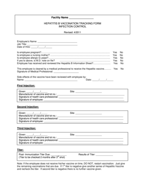 Hepatitis B Vaccination Tracking Form