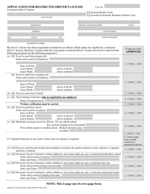 Application for Restricted Driver's License