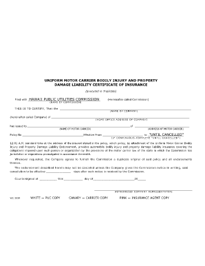 Inventory management template for excel - UNIFORM MOTOR CARRIER BODILY INJURY AND PROPERTY ... - puc hawaii