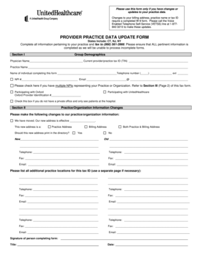 Provider Practice Data Update Form