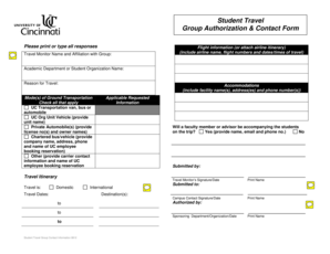 Student Travel Group Authorization Form