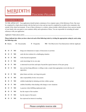 Teaching Fellows Reference Form