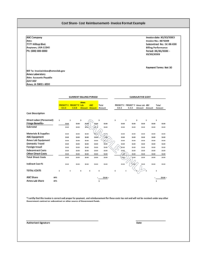 Cost Share- Cost Reimbursement- Invoice Format Example - ameslab