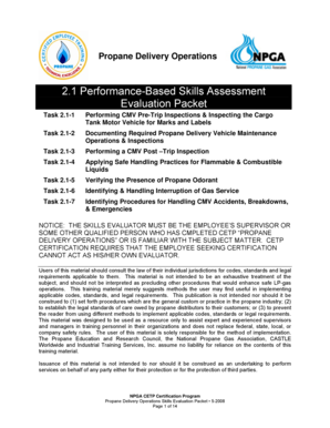 Propane Delivery Operations Skills Evaluation Packet