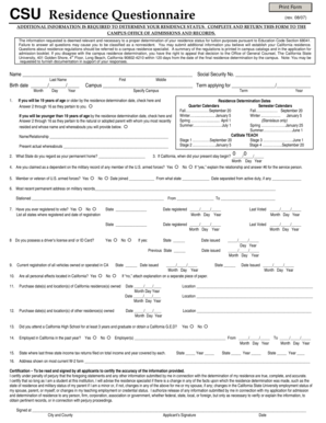 CSU Residence Questionnaire