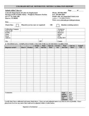 Colorado Retail Motor Fuel Meter Calibration Report