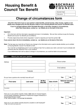 UK Housing Benefit and Council Tax Benefit Change of Circumstances Form