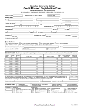 Kankakee Community College Credit Division Registration Form