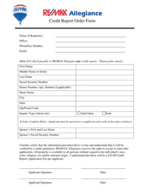 Credit Report Order Form