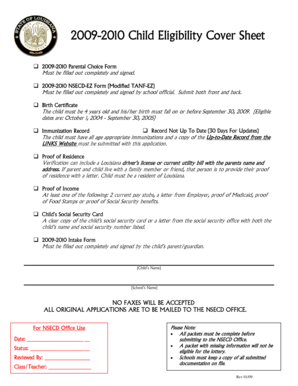 Louisiana NSECD Child Eligibility Form