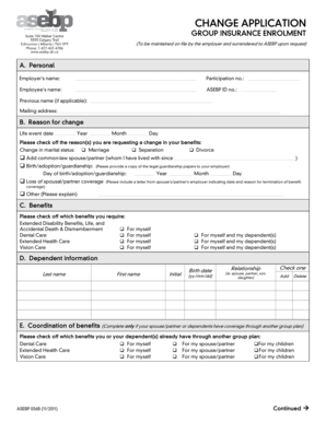 Group Insurance Enrollment Change Application