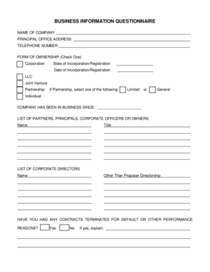 Business Information Questionnaire