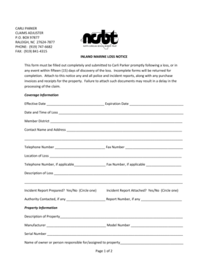 Inland Marine Loss Notice