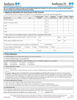 Anthem Health Insurance Application Form
