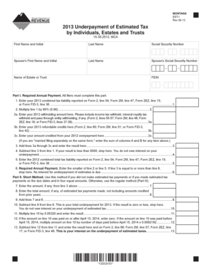 Montana 2013 Underpayment of Estimated Tax Form