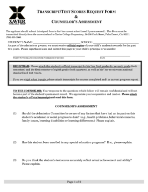Transcript Scores Request Form