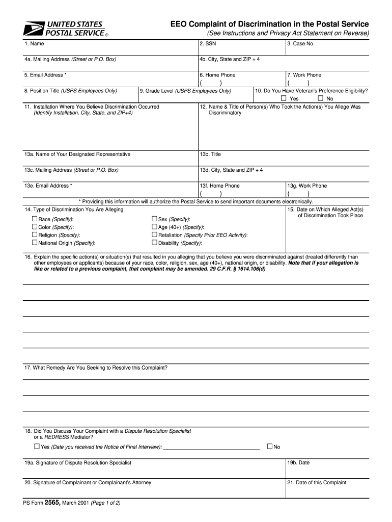 USPS PS 2565 2001 2022 Fill And Sign Printable Template Online US 