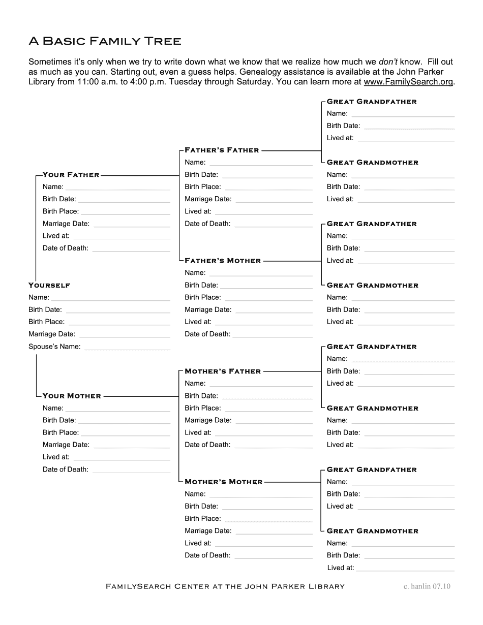 Family Tree Template Form