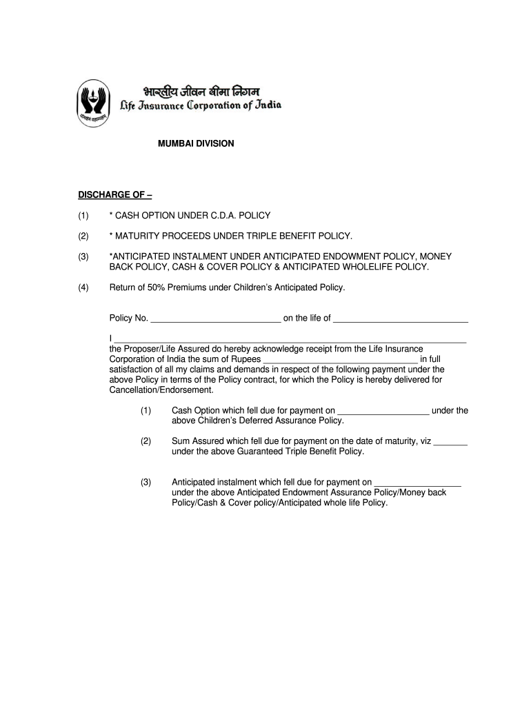 Lic Maturity Form - Fill Online, Printable, Fillable ...
