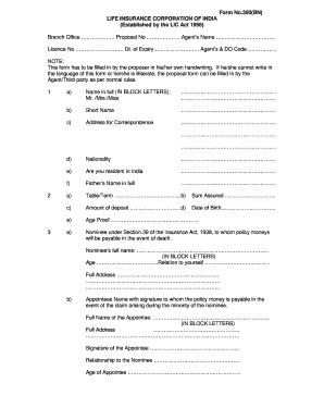 lic forms download pdf