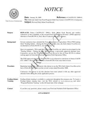 Daily meal program records texas department of agruculter form h1530 printable