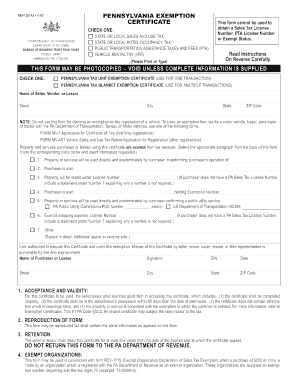 Pennsylvania Exemption Certificate