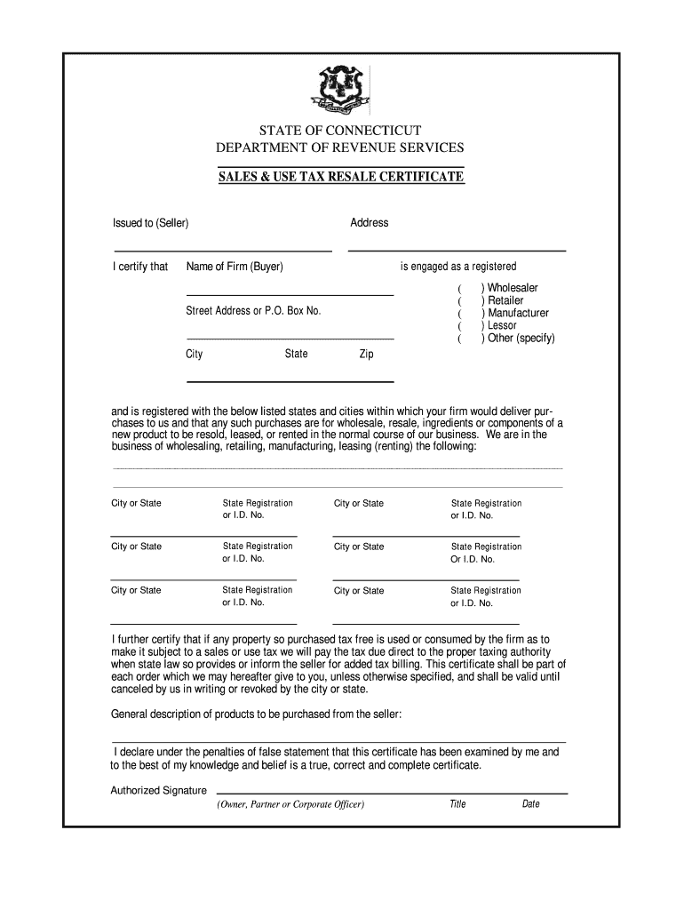 Ct Resale Certificate Fill Online Printable Fillable Blank PdfFiller