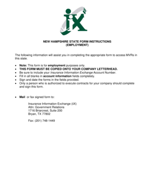 New Hampshire Motor Vehicle Employment Statement