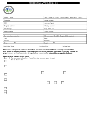 Residential Property Tax Appeal Form
