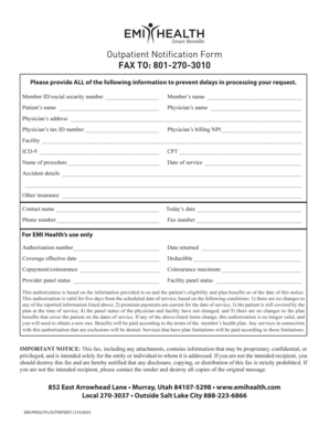 Outpatient Notification Form